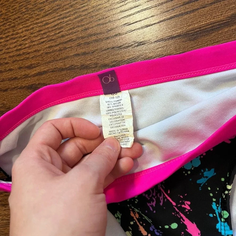 ⭐Y2K Ocean Pacific Paint Splatter Bikini Neon Pink Halter Two Piece XXS